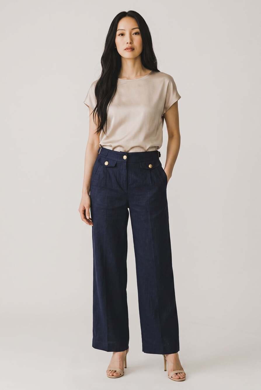 J.Crew Collection Italian Linen Wide-Leg Sailor Pants Navy Blue Size 0